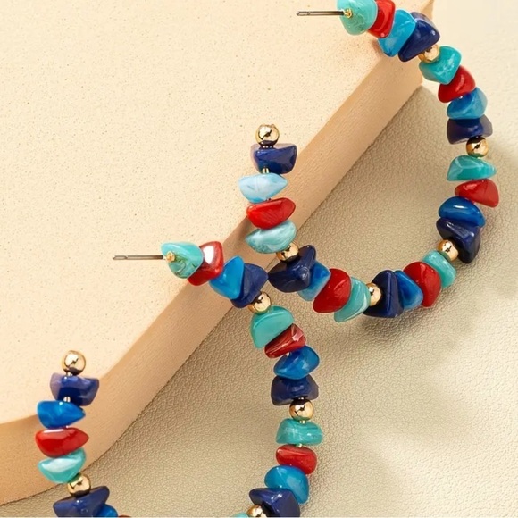 Colorful Beaded Hoop Earrings - Picture 3 of 14